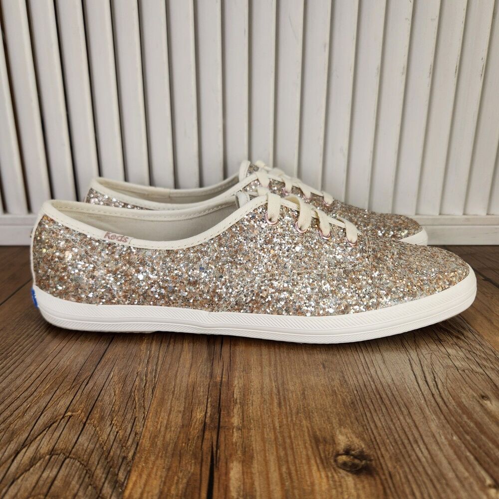 Keds Champion Kate Spade Glitter Womens Sz 8.5 Gold Sparkle Lace Up Tennis Shoes